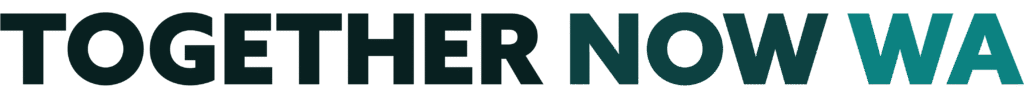 Together Now WA text-only logo in teal, with the words displayed in bold, uppercase letters.